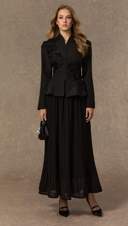 The Yara Set - Tailored Blazer with long Pleated Skirt