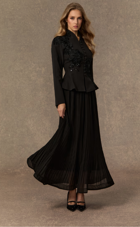 The Yara Set - Tailored Blazer with long Pleated Skirt
