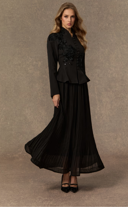 The Yara Set - Tailored Blazer with long Pleated Skirt
