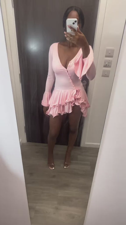 Arabella - Pink Swirl Dress with High Slit